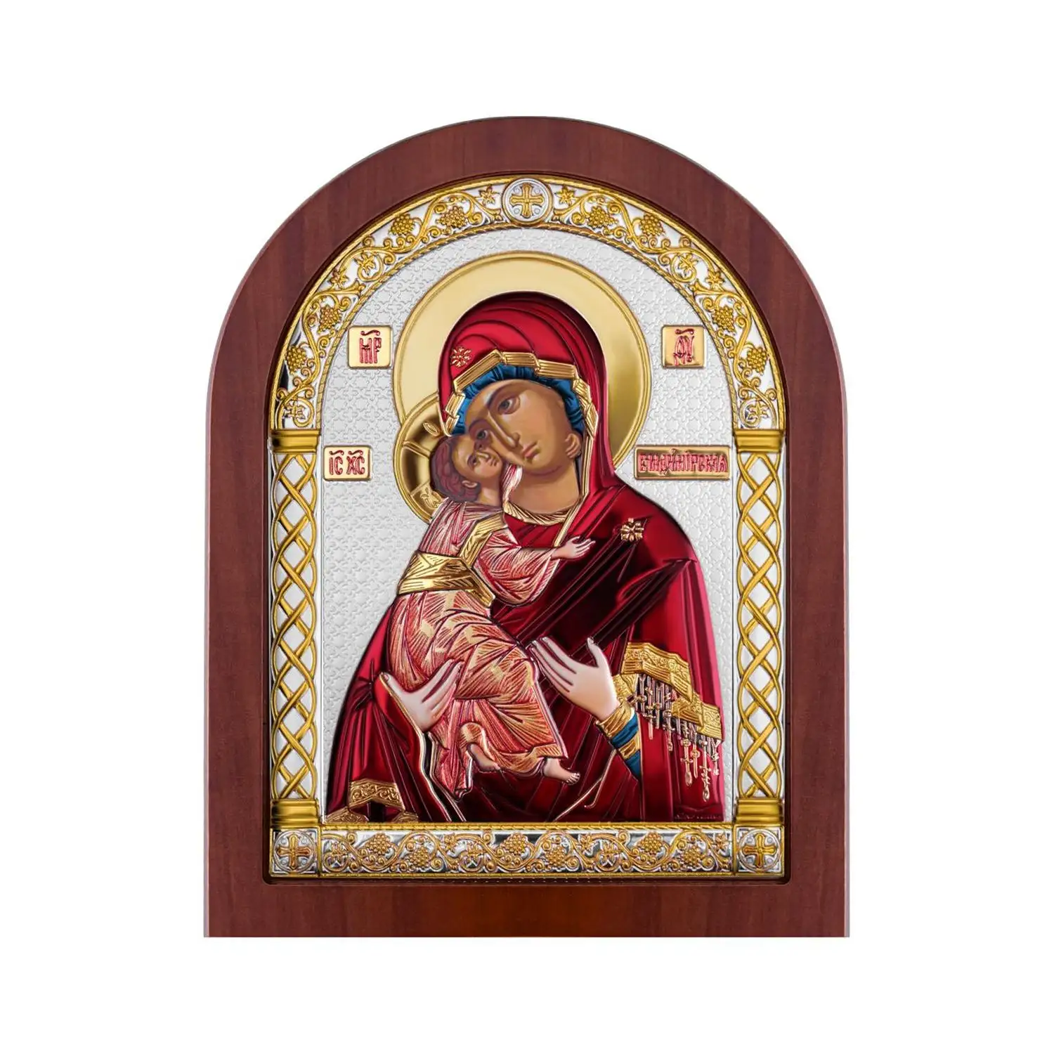Икона арочная Владимирская Божия Матерь красное дерево, эмаль 5.7х7.5