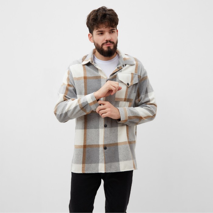 Рубашка мужская в клетку MIST, размер 52, серый