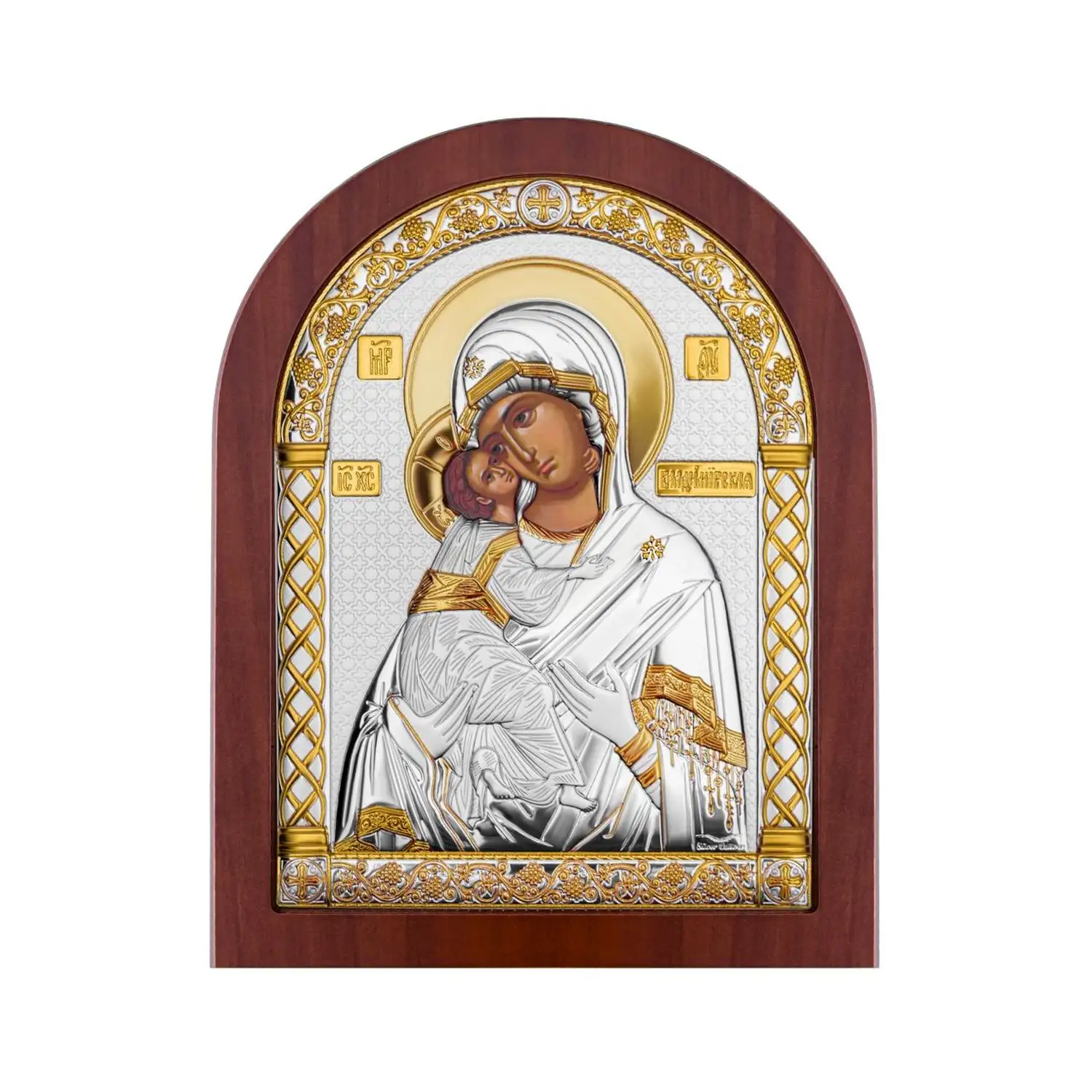 Икона арочная Владимирская Божия Матерь красное дерево 15х20