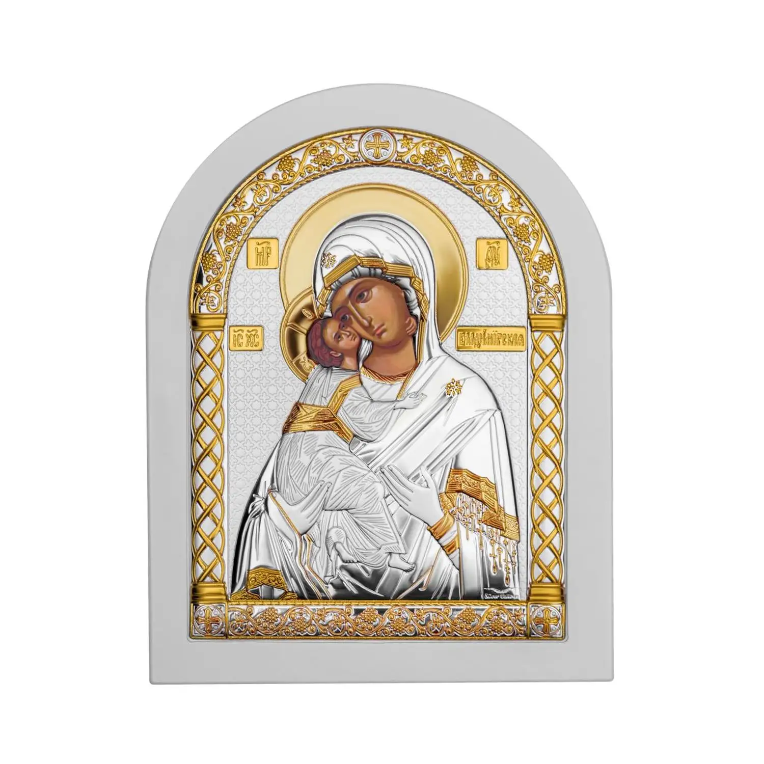 Икона арочная Владимирская Божия Матерь белое дерево 6х7.5