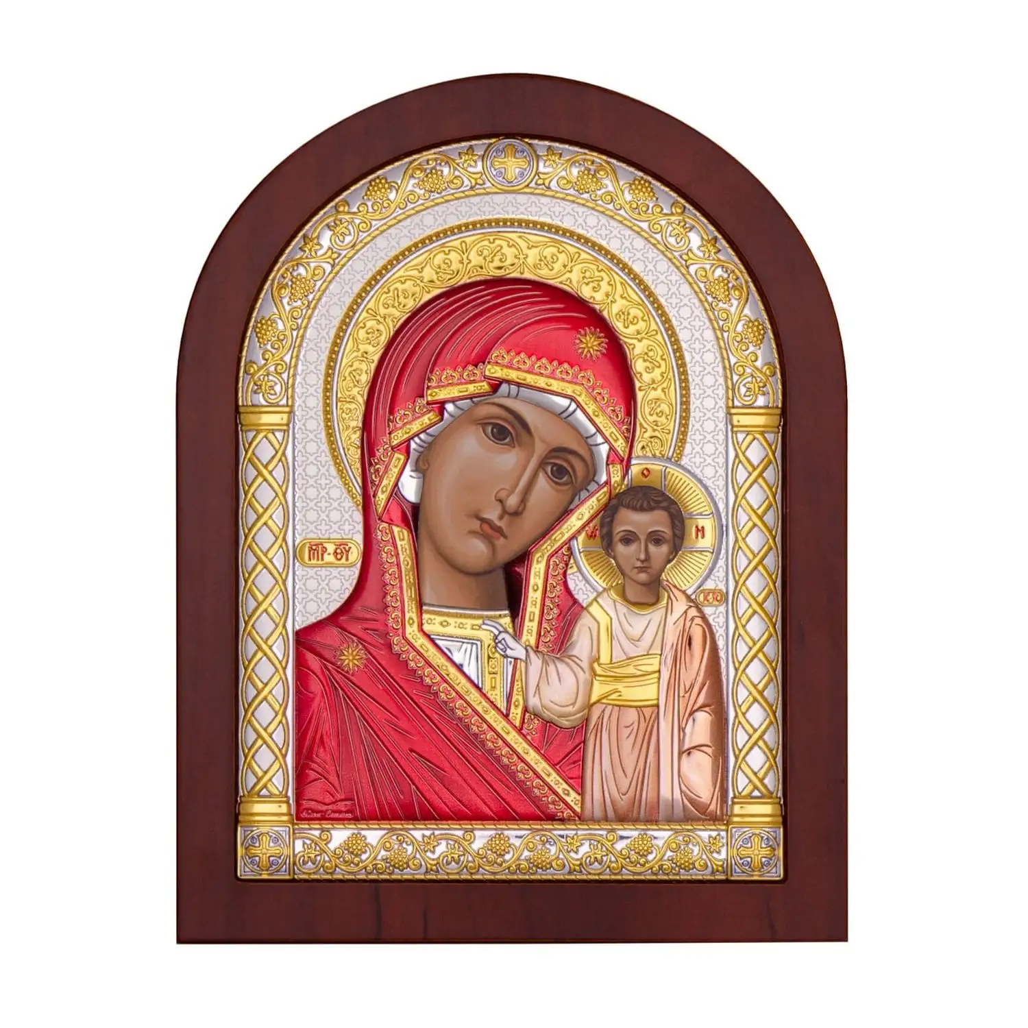 Икона арочная Казанская Божия Матерь красное дерево, эмаль 8.6х11.2