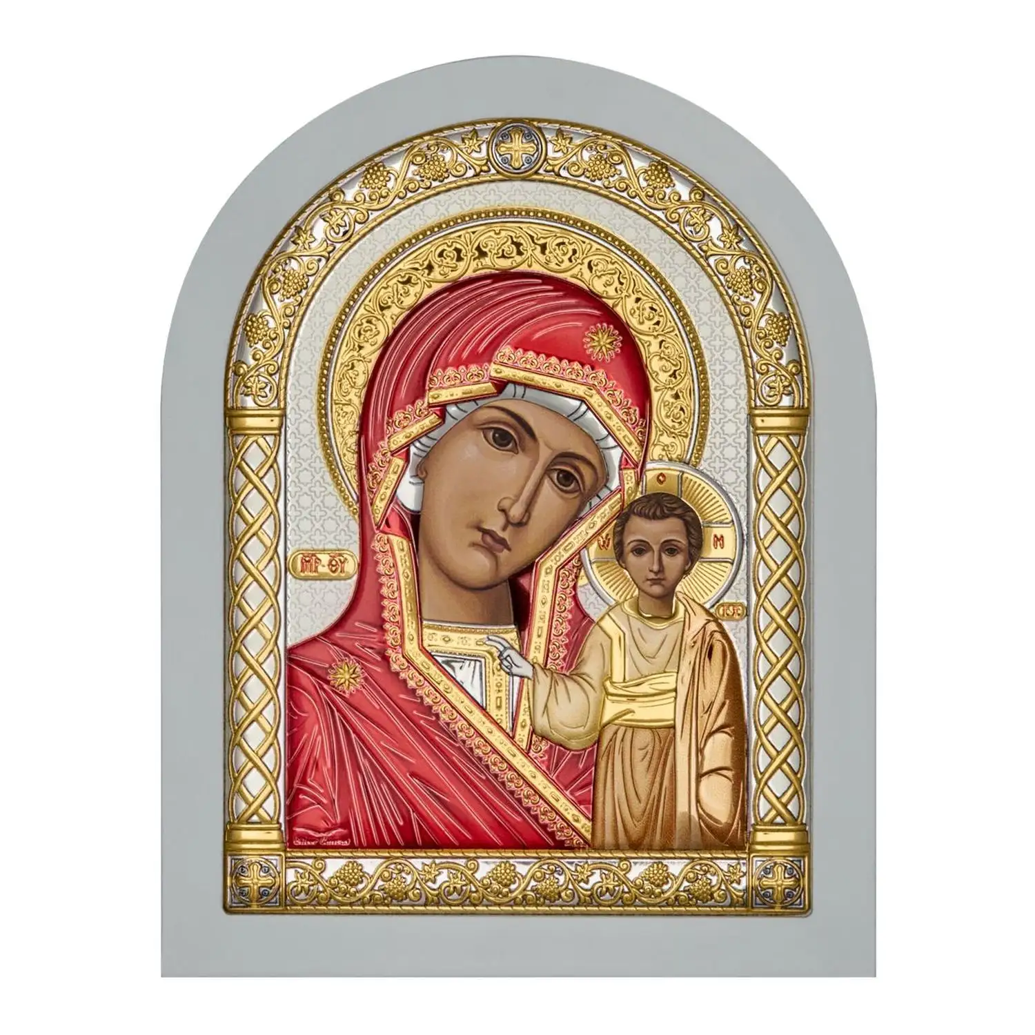 Икона арочная Казанская Божия Матерь белое дерево, эмаль 5,7х7.5