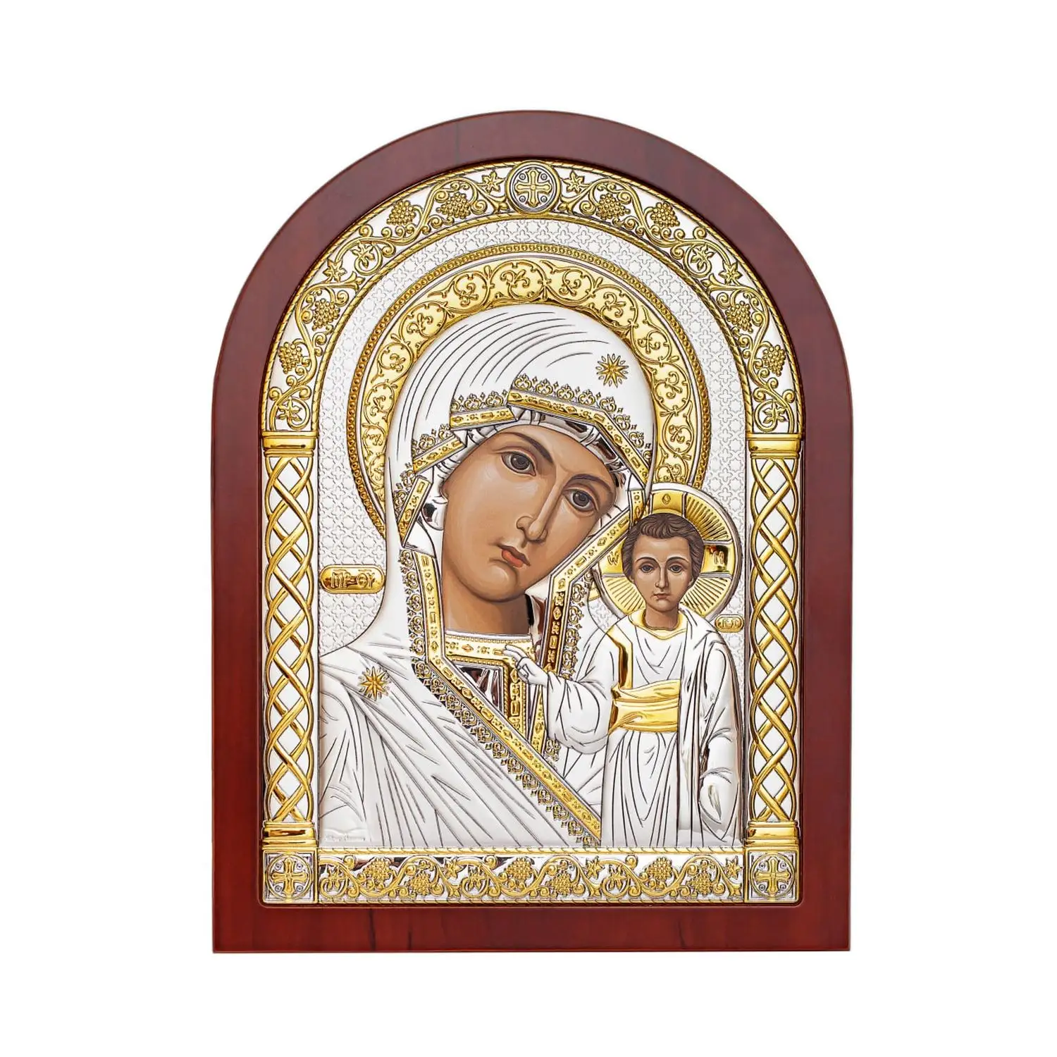 Икона арочная Казанская Божия Матерь красное дерево, 6х7.5