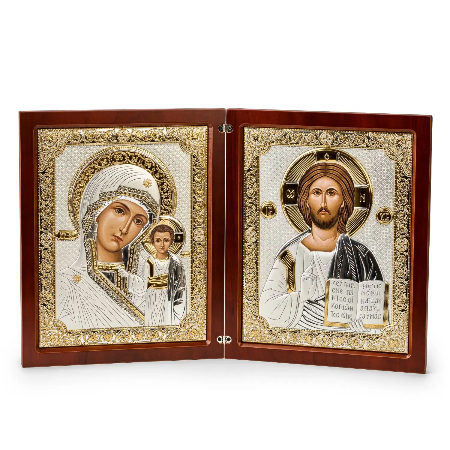 Икона прямоугольна (складень) Казанская Божия Матерь, Молитва красное дерево 18.5x30