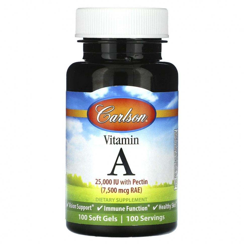Carlson, Витамин A, 7500 мкг RAE (2500 МЕ), 100 мягких таблеток